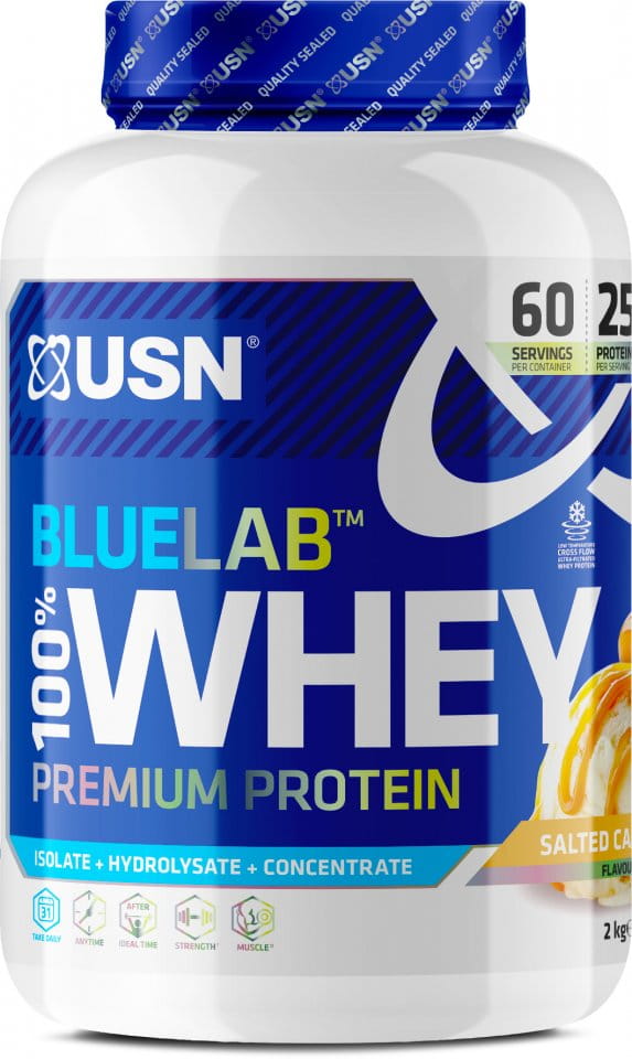 Proteína de suero en polvo USN 100% Premium BlueLab 908g fresa
